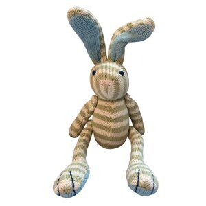 Pottery Barn Kids Retired Bunny Plush With Green & White Stripes And Blue Ears